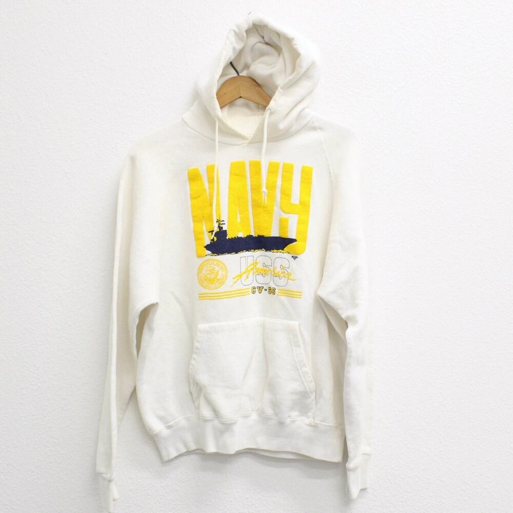 Vintage 90s USS America US Navy White Hoodie Mens XL Military Sweatshirt